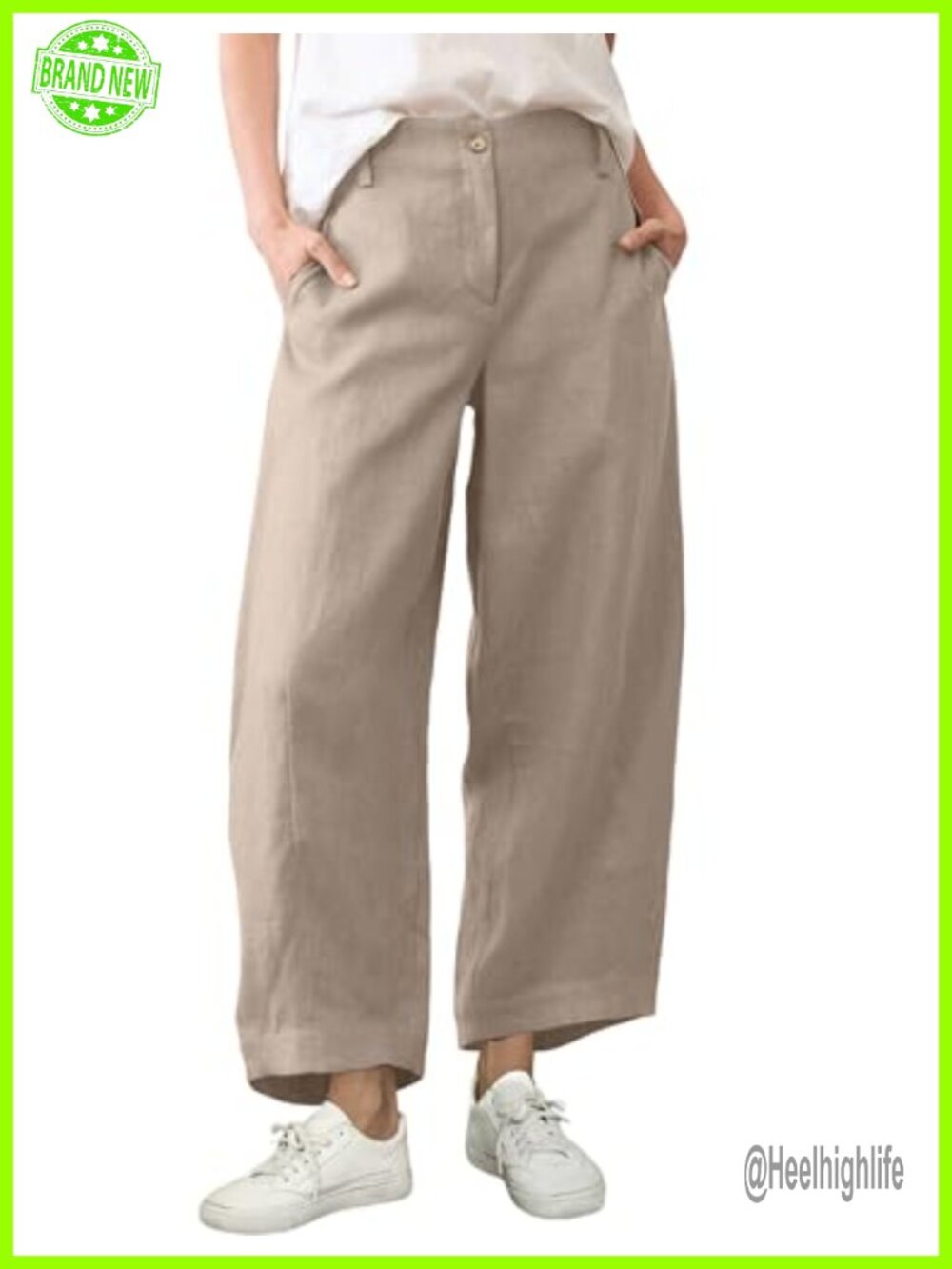 Linen Cotton Wide Leg Palazzo Pants High Rise Casual Summer Beach Trousers